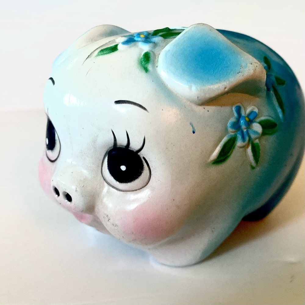 Vintage piggy bank small floral 60’s cute pig retro